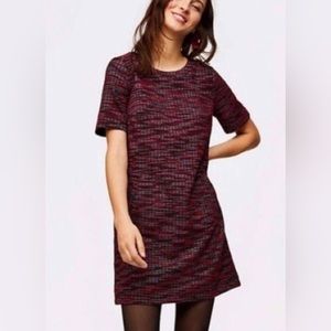LOFT Textured Knit Shift Dress Red & Black | Short Sleeve | Size S